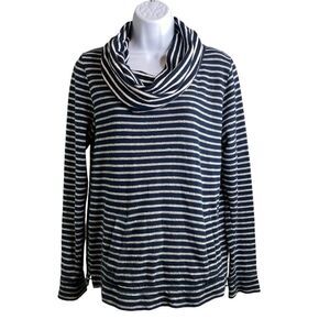 J Crew Women's Blue Striped Cowl Neck Oversized Cotton Top Size S Coastal Preppy